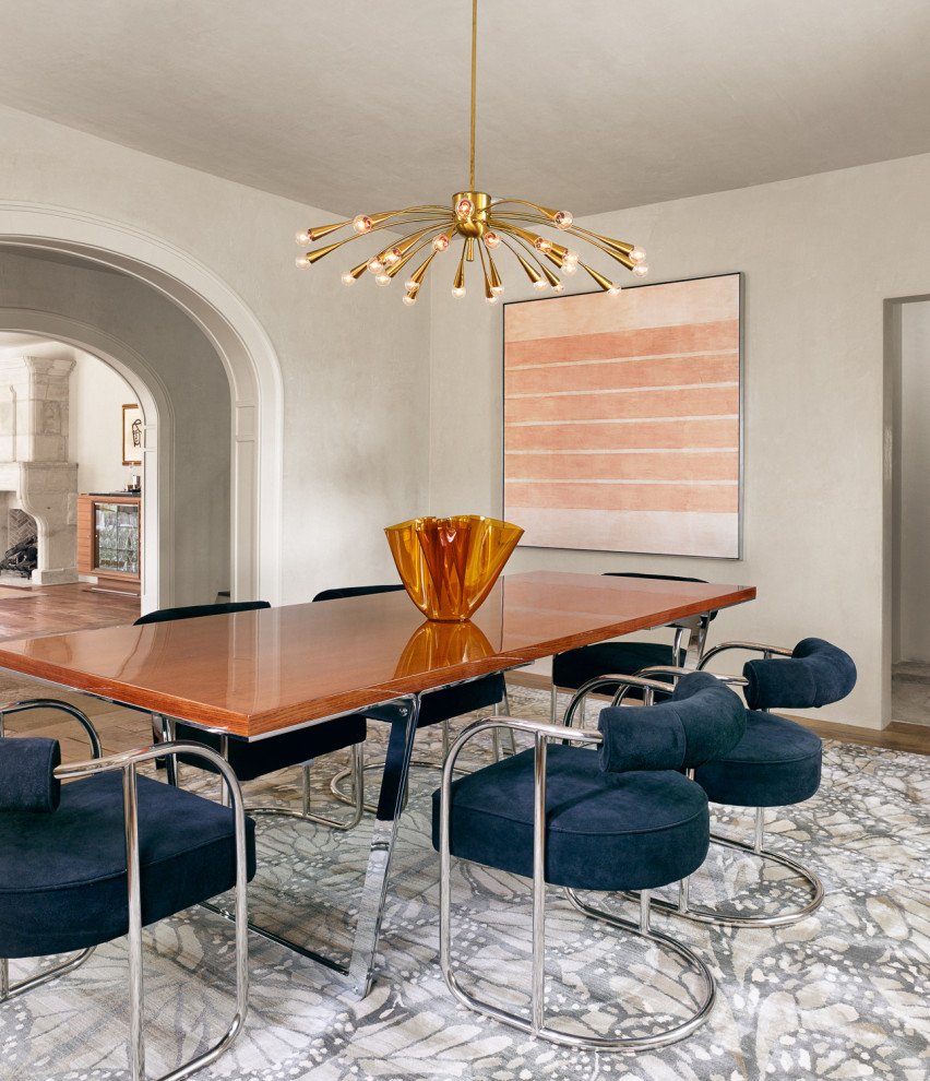 Houston Historic - Enclosed dining room - mid-sized contemporary dark wood floor and brown floor enclosed dining room idea in Houston with gray walls