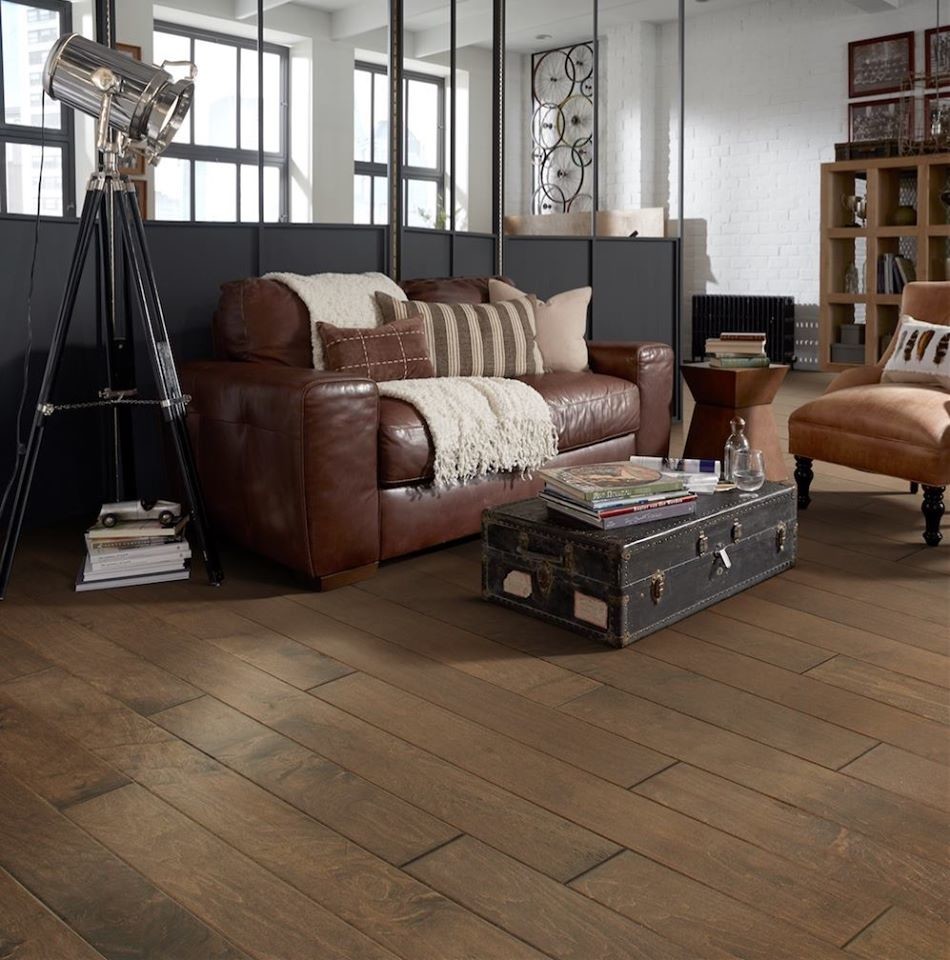 Example of a mid-sized urban formal and open concept dark wood floor living room design in Other with white walls