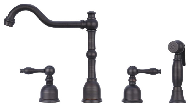 Classic Kitchen Faucet, Widespread Design With Side Sprayer, Oil Rubbed Bronze