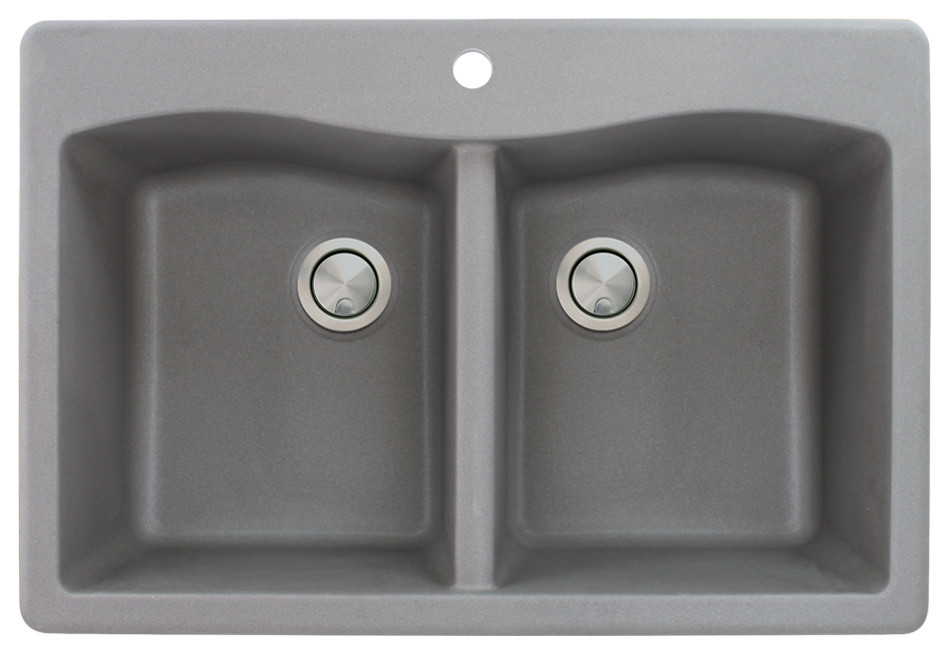 Transolid Aversa 33"x22" silQ Granite Drop-in Double Bowl Kitchen Sink, Grey