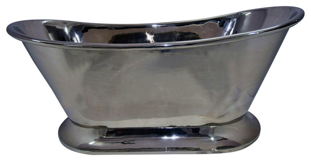 Nickel Finish Copper Bathtub With Curved Pedestal