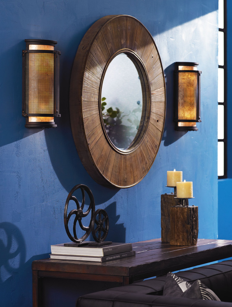 Design ideas for an eclectic entryway in New York with blue walls.