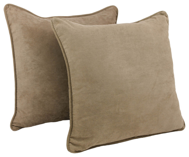 25" Double-Corded Solid Microsuede Square Floor Pillows, Set of 2, Java