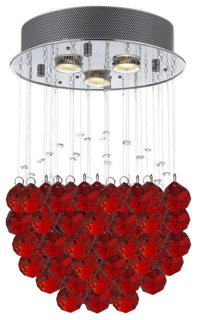 Modern Crystal Raindrop Flush Chandelier With 40mm Red Modern Crystal Raindrop Flush Chandelier With 40mm Red Contemporary Chandeliers By Gspn