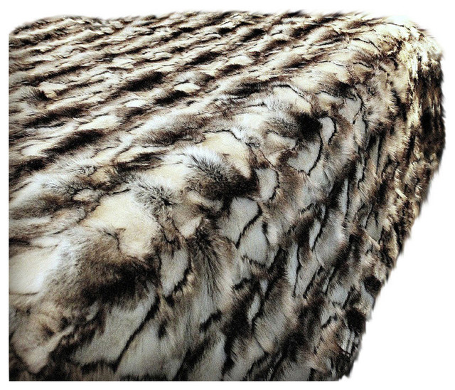 Fur Accents Gray Faux Fur Rabbit Bedspread, King Contemporary