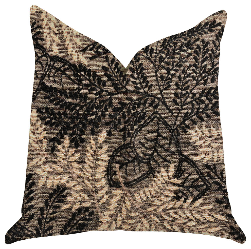 Bonzai Ebony Floral Throw Pillow in Black and Brown , 18"x18"