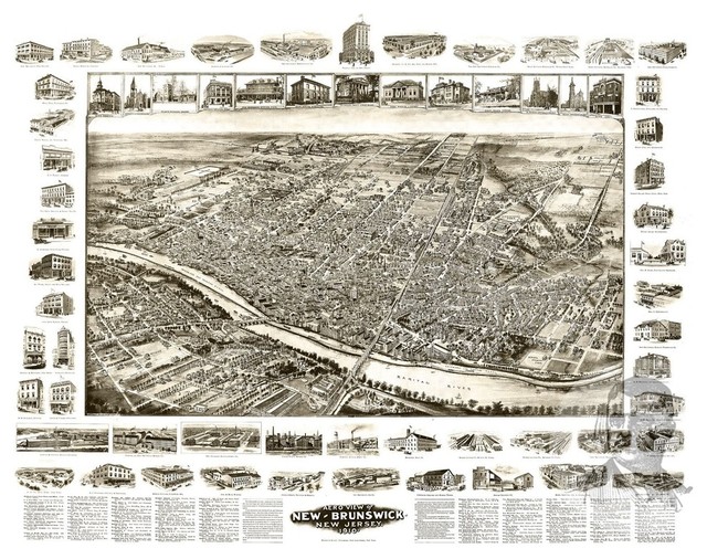 Old Map of New Brunswick New Jersey 1910, Vintage Map Art Print, 12"x18