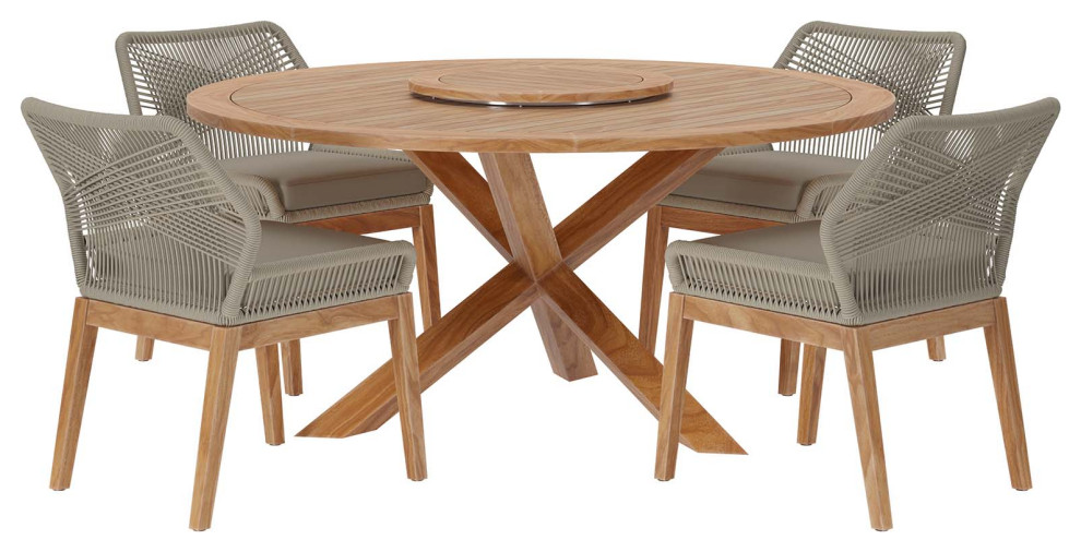 Wellspring 5Piece Outdoor Patio Teak Wood Dining Set Beach Style