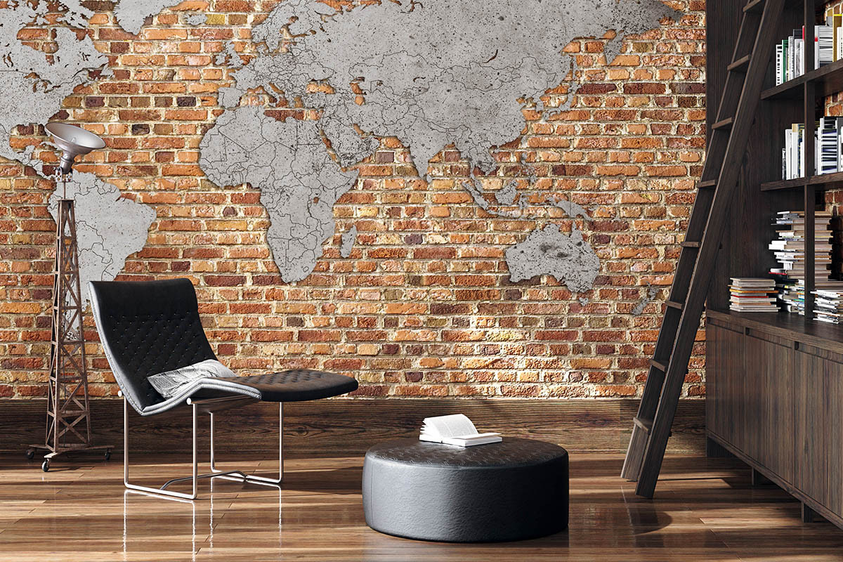 Фотообои Карта мира Лофт кирпич