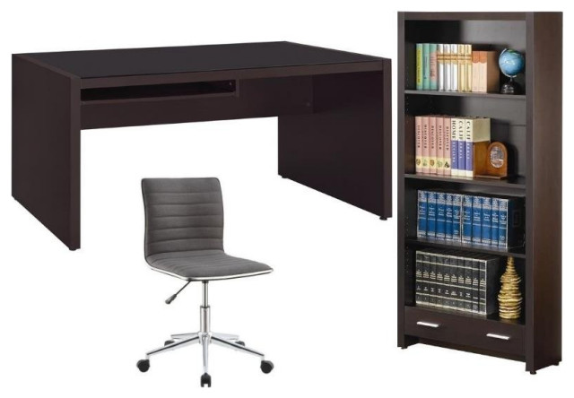 Home Square 3 Piece Set with Computer Desk Bookcase and Adjustable Office Chair
