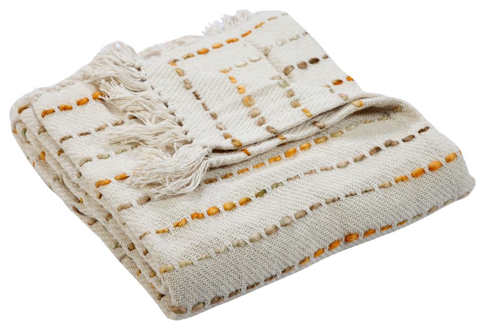 Yellow Shimmer Stripe Woven Throw Blanket with Fringe