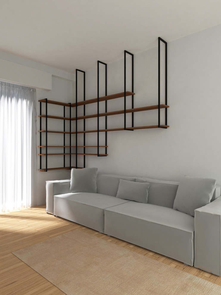 Стильный дизайн: гостиная комната среднего размера в стиле фьюжн - последний тренд