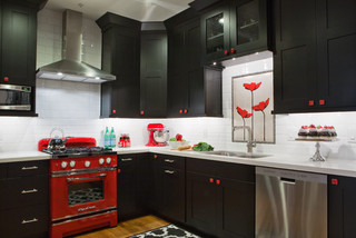 Retro Smeg Kitchen with Red Appliances and Blue Cabinets - Eclectic -  Kitchen - Miami - by La Cuisine Appliances