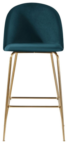 Millennial Brass Velvet Upholstered Dining Bar Stool, Teal, 75 Cm