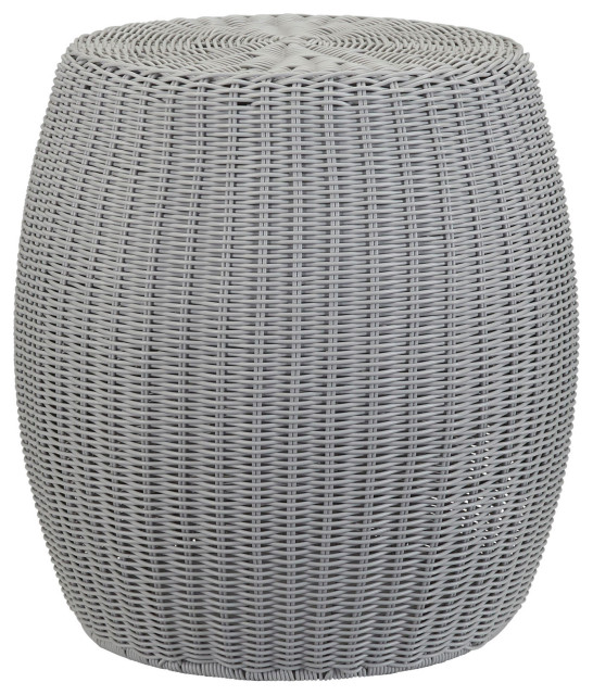 Handwoven Resin Barrel Side Table Tropical Outdoor Side Tables by