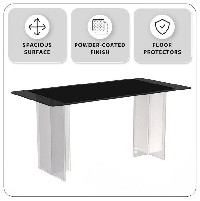 Kova Series Dining Table, Clear Base with 55 Black Glass Top ...