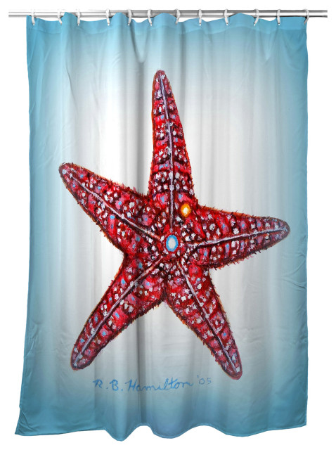 Set of 12 Shower Curtain Decorative Hooks Rings Lighthouse & Starfish 