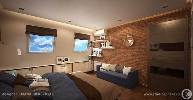 Яркий лофт для молодой семьи