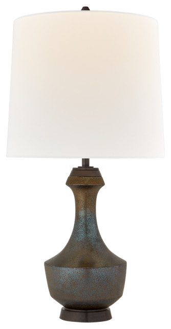 Mauro Large Table Lamp in Crystal Bronze with Linen Shade