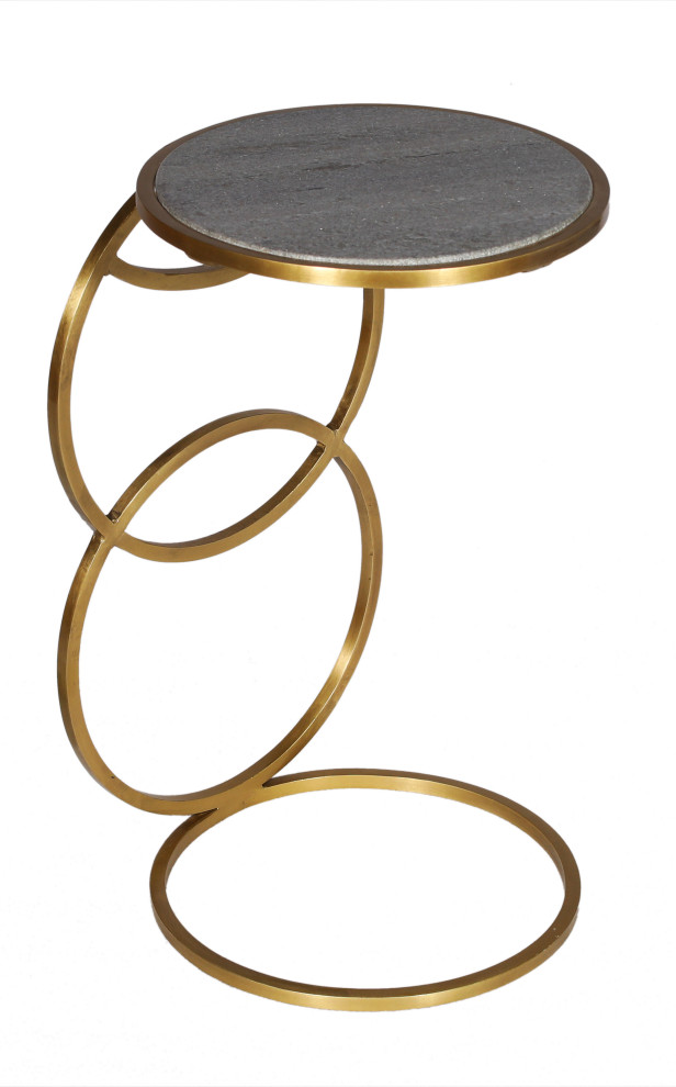 Delilah Side Table on Cast Iron Frame in Metallic Gold Finish with Gray