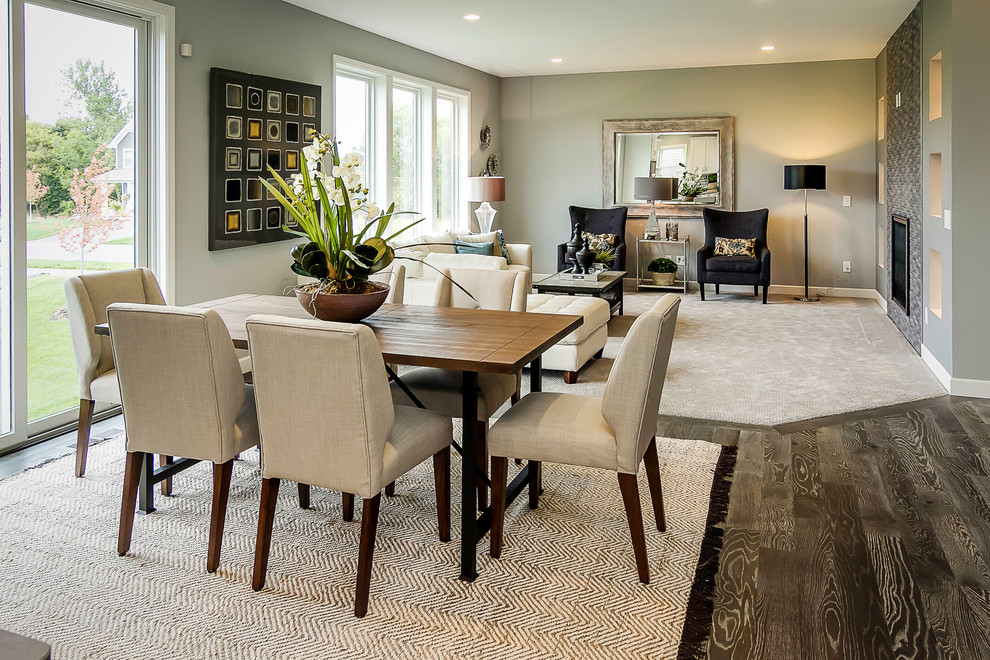 Inspiration for a mid-sized transitional separate dining room in Minneapolis with grey walls and medium hardwood floors.