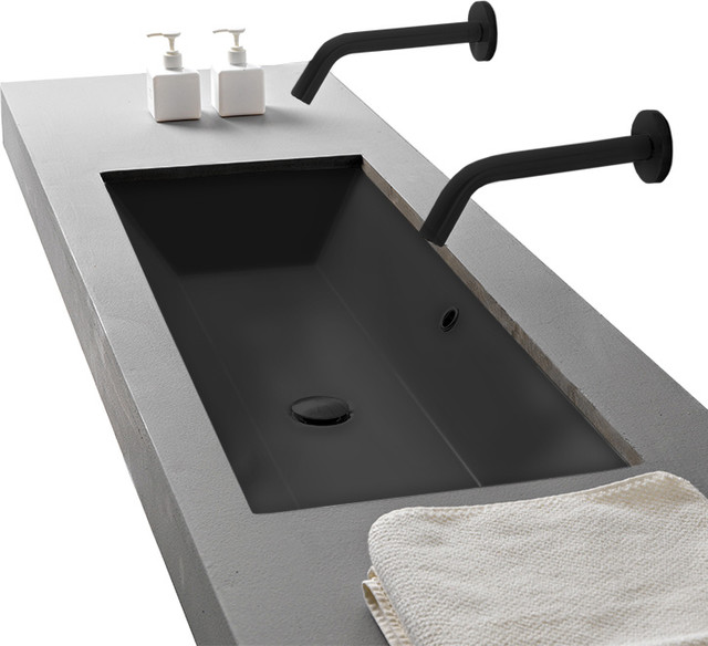Rectangular Small Matte Black Ceramic Undermount Sink Contemporary