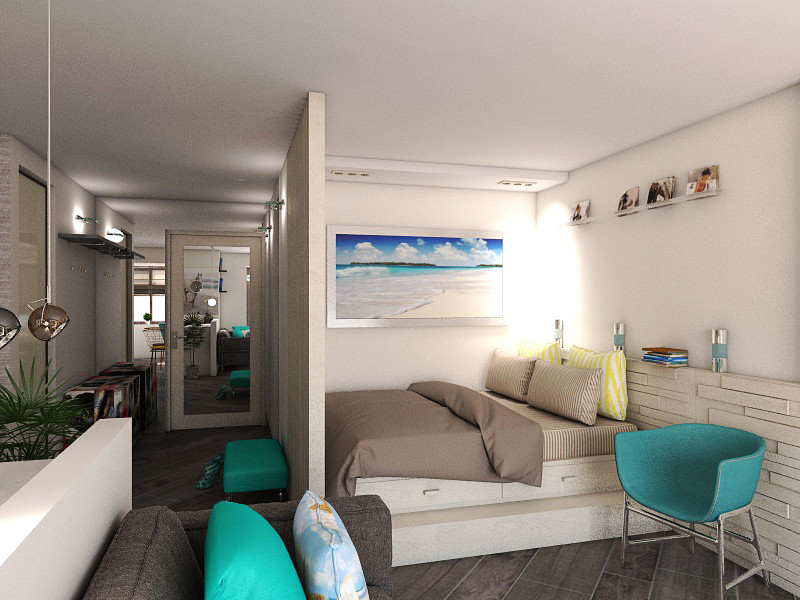 Дизайн квартиры-студии в стиле минимализм с элементами поп-арта.