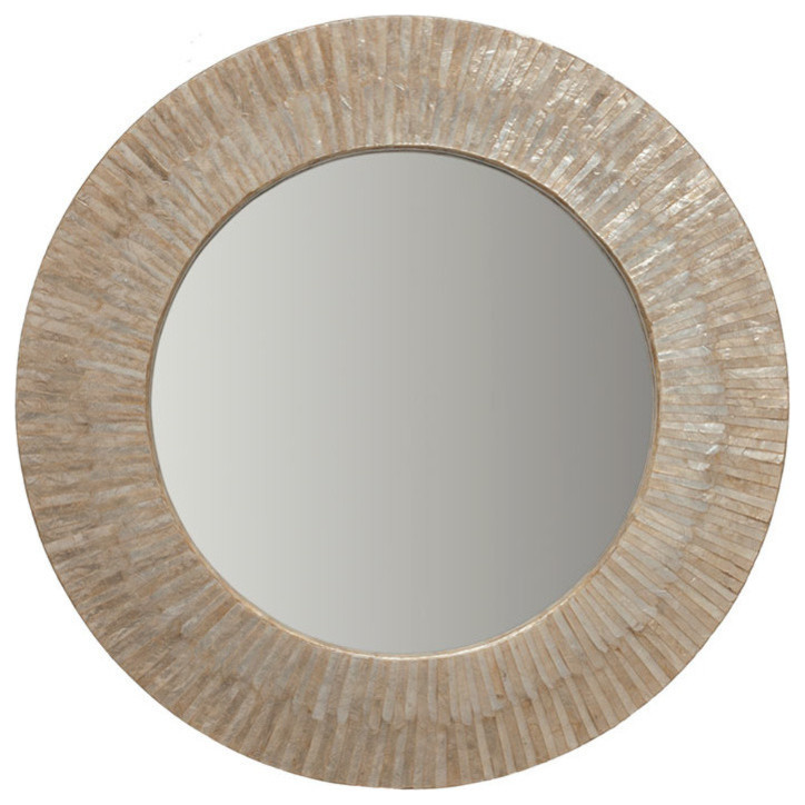Round Capiz Seashell Sunray Wall Mirror Beach Style Wall Mirrors