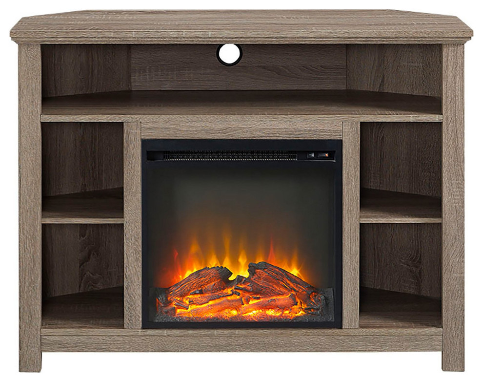 Corner Entertainment Center, Fireplace and Multiple Open Storage