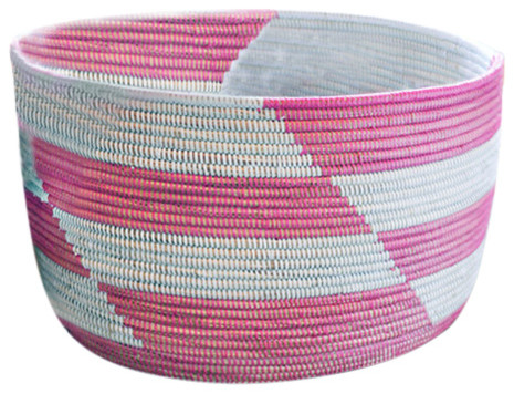 Pink & White Herringbone Knitting Basket