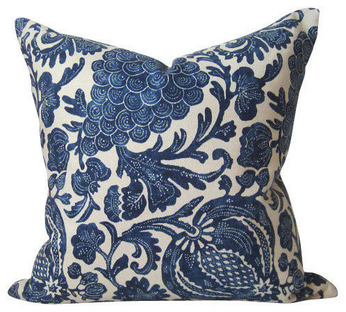 Indigo Batik Pillow Cover, Floral Indigo Blue Pillow, 26"x26"