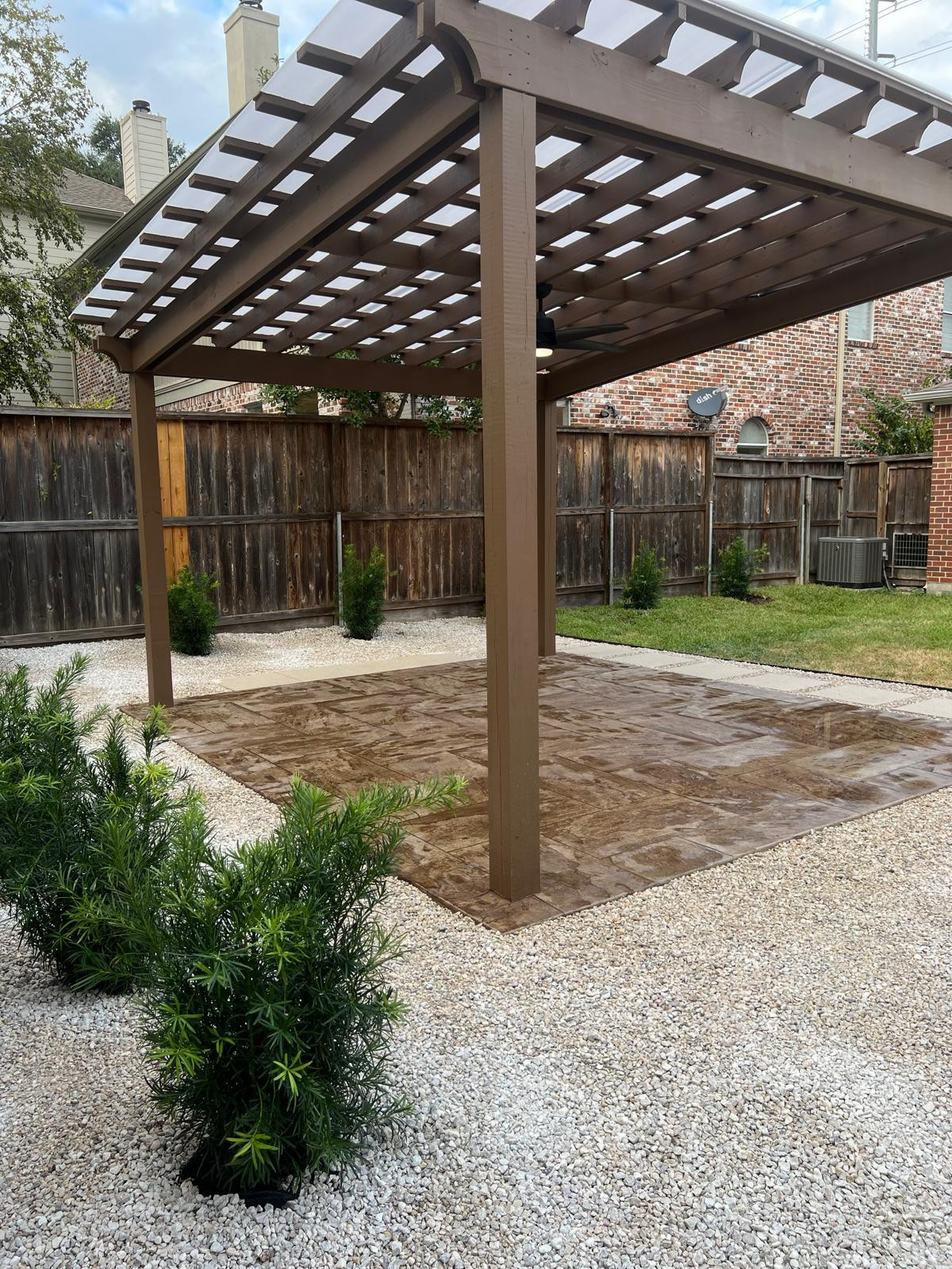 Beautiful stamped concrete patio with Pergola Cover on Haddon st!
