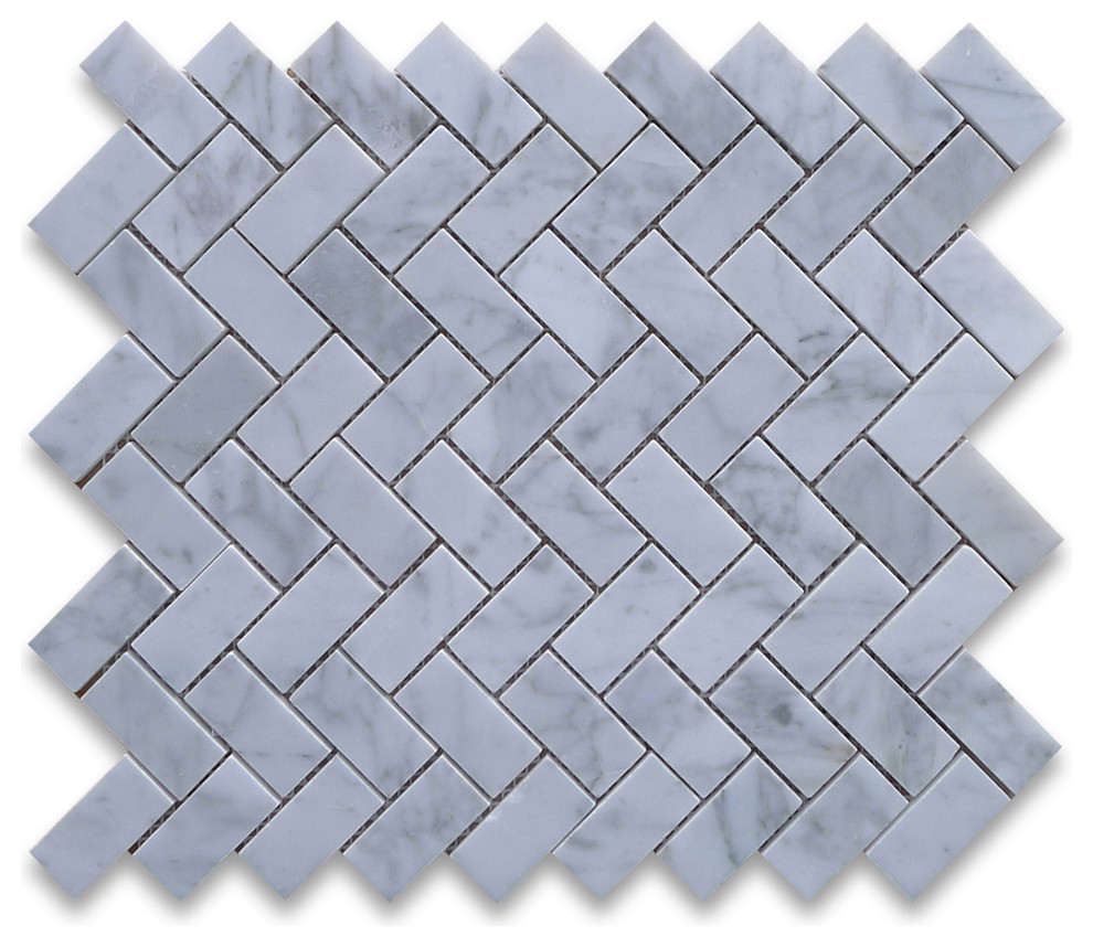Carrara White 1 x 2 Herringbone Mosaic Tile Polished - Marble from Italy