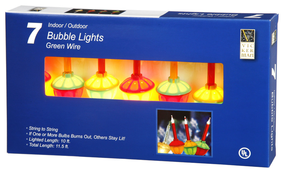 Vickerman V490770 7 MultiColored Bubble Lights on Green Wire