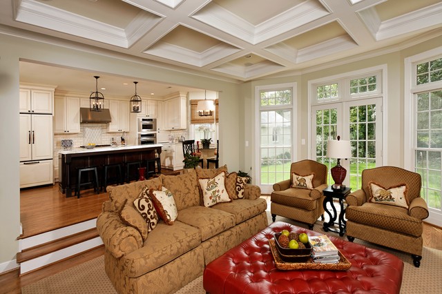 Family Room With Coffered Ceilings Traditional Family