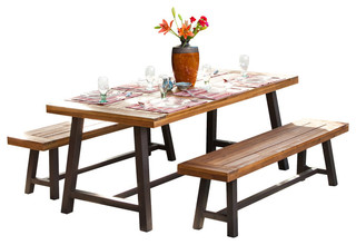 Gdf Studio Bowman Picnic Table Set Industrial Outdoor Dining Sets By Gdfstudio