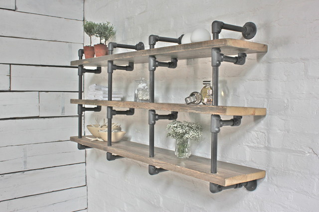 Reclaimed Scaffolding Board And Dark Steel Gas Pipe Shelving System Reclaimed Scaffolding Board And Dark Steel Gas Pipe Shelving System Made To Or