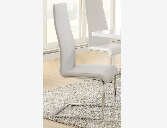 4 Pc Dining Chairs White Leather Seat Back Chrome Legs 100515wht