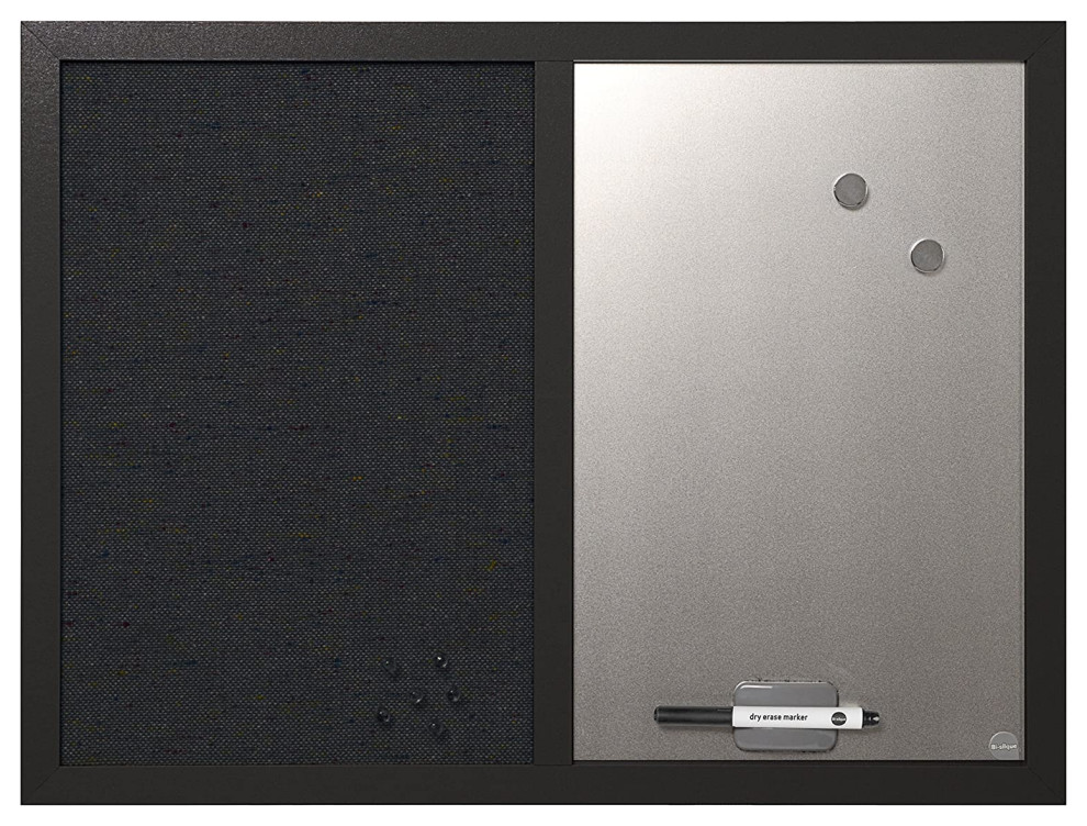 Combo Silver Dry, Erase and Gray Fabric Bulletin Board, 18"x24", Black Frame