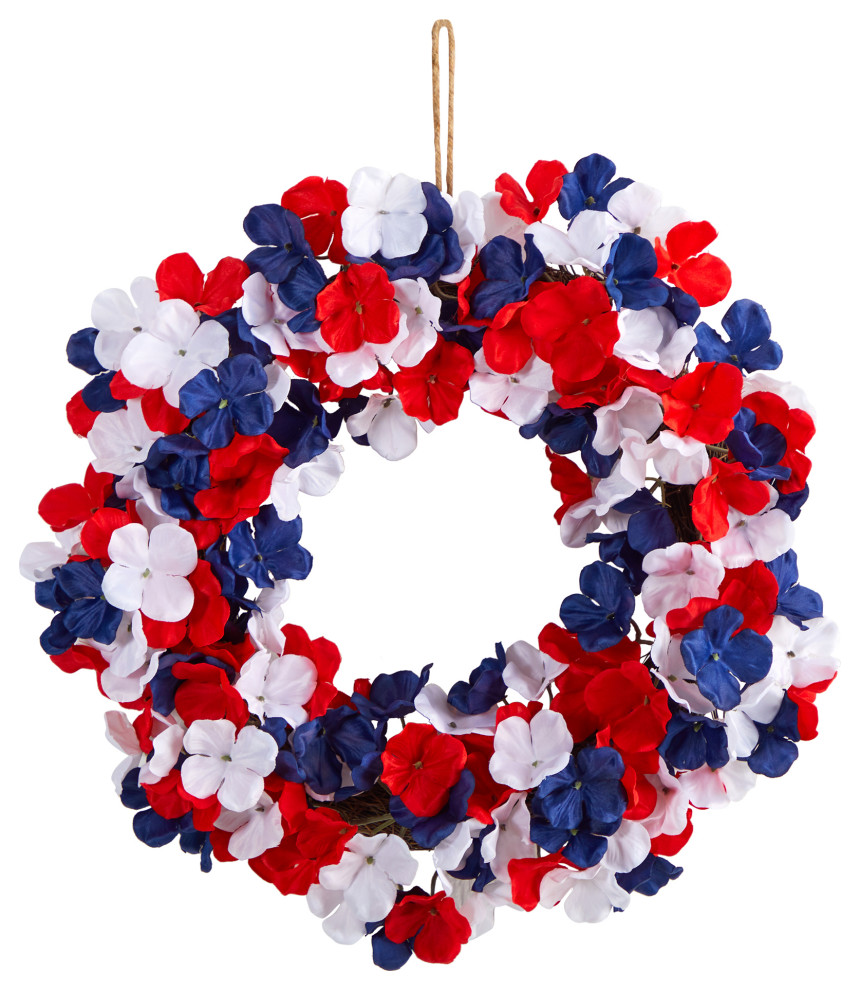 Nearly Natural 18 Americana Artificial Wreath Red White And Blue   Home Design 