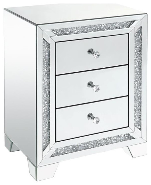 Benjara 14" Modern Glass Night Table with Storage Space in Silver