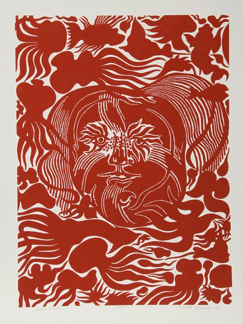Manuel Izqueirdo "Marine Garden, Red" Woodcut
