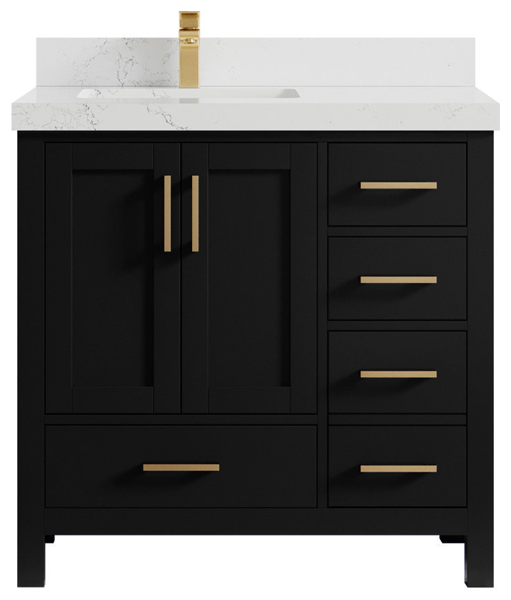 Malibu 36 Left Offset Bath Vanity in Black 2" Empira White