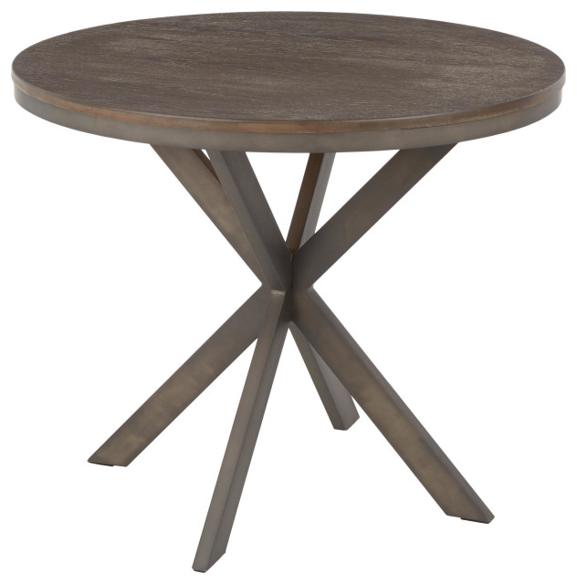 X Pedestal Dinette Table, Antique Metal, Espresso Bamboo