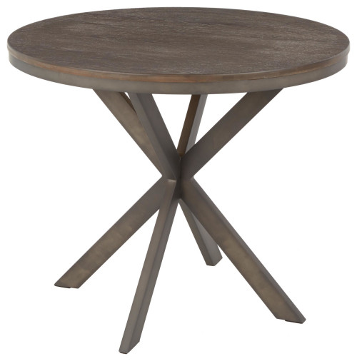 X Pedestal Dinette Table, Antique Metal/Espresso Bamboo