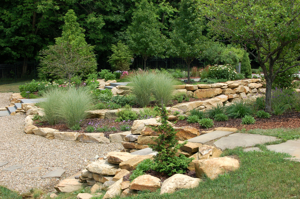 Photo of a traditional backyard garden in Columbus with gravel.