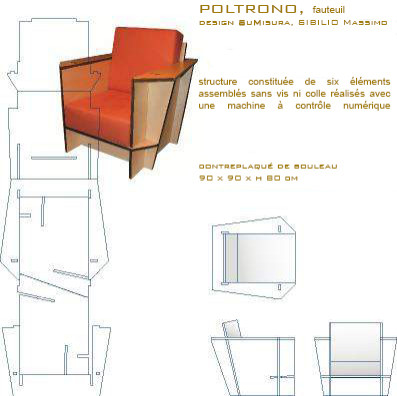 Six éléments assemblés sans vis ni colle composent ce confortable fauteuil. Réalisation avec machine à contrôle numérique.