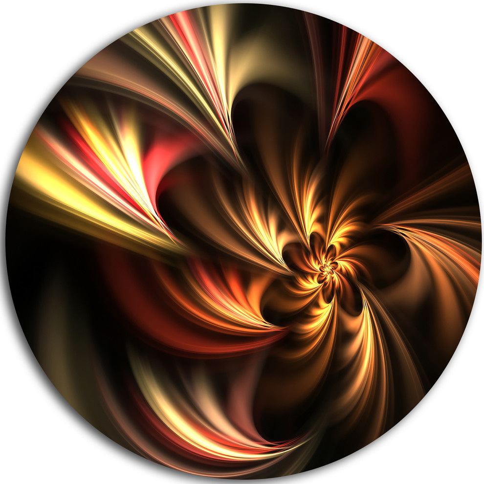 Glossy Yellow And Red Fractal Flower, Floral Disc Metal Wall Art, 36"