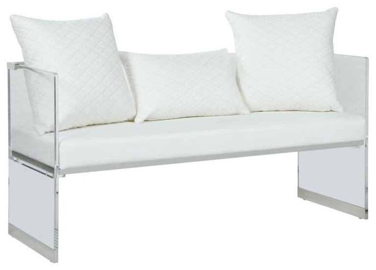 Contemporary Acrylic Bench W/ Upholstered Seat Contemporary