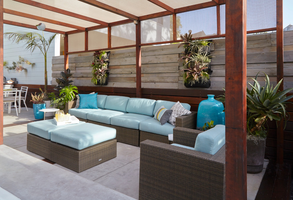 Design ideas for a contemporary patio in San Francisco with a gazebo/cabana.